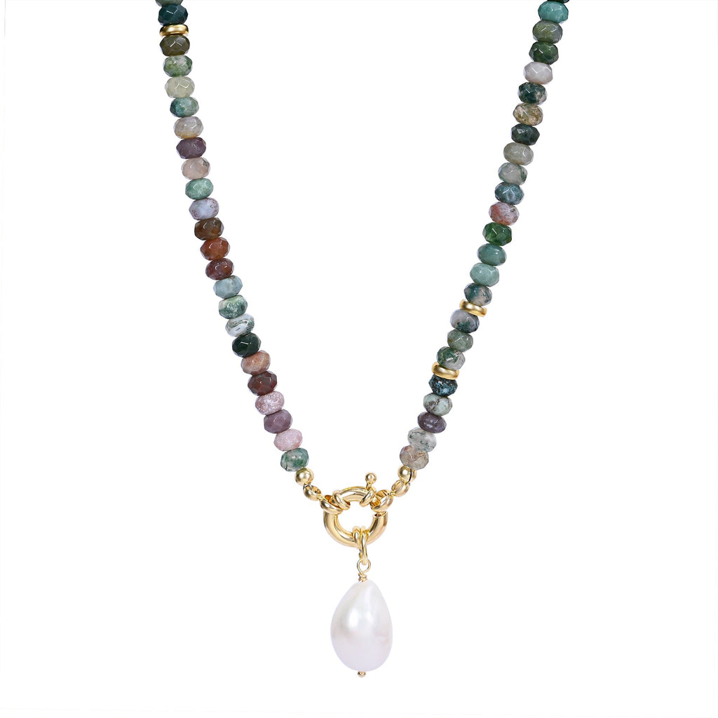 Agate Pearl Charm Necklace