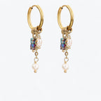 Golden Amethyst Bloom Drop Hoop Earrings