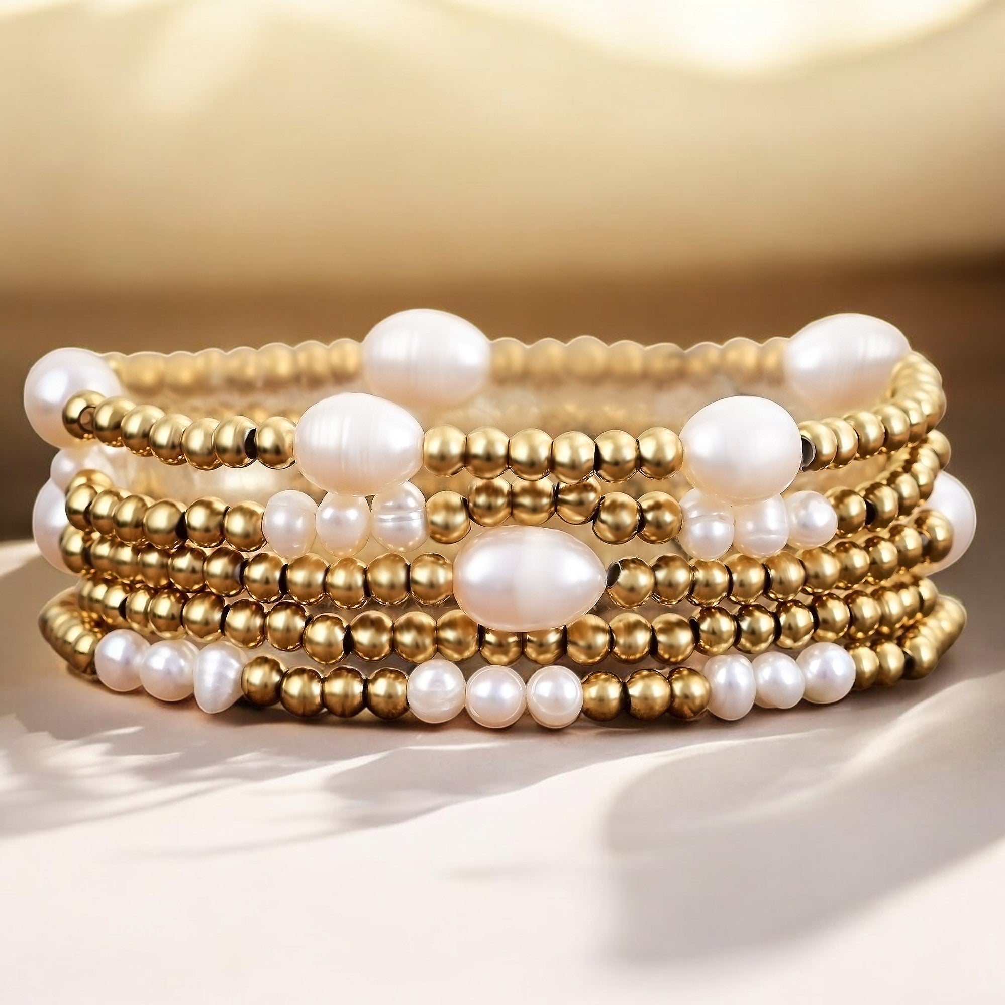 Gold and Pearl Bracelet Set