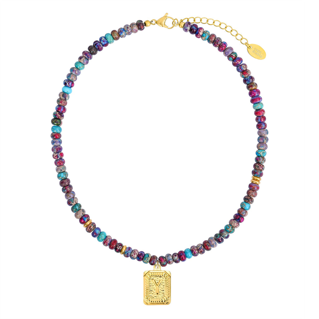 Purple Imperial Jasper Letter Necklace