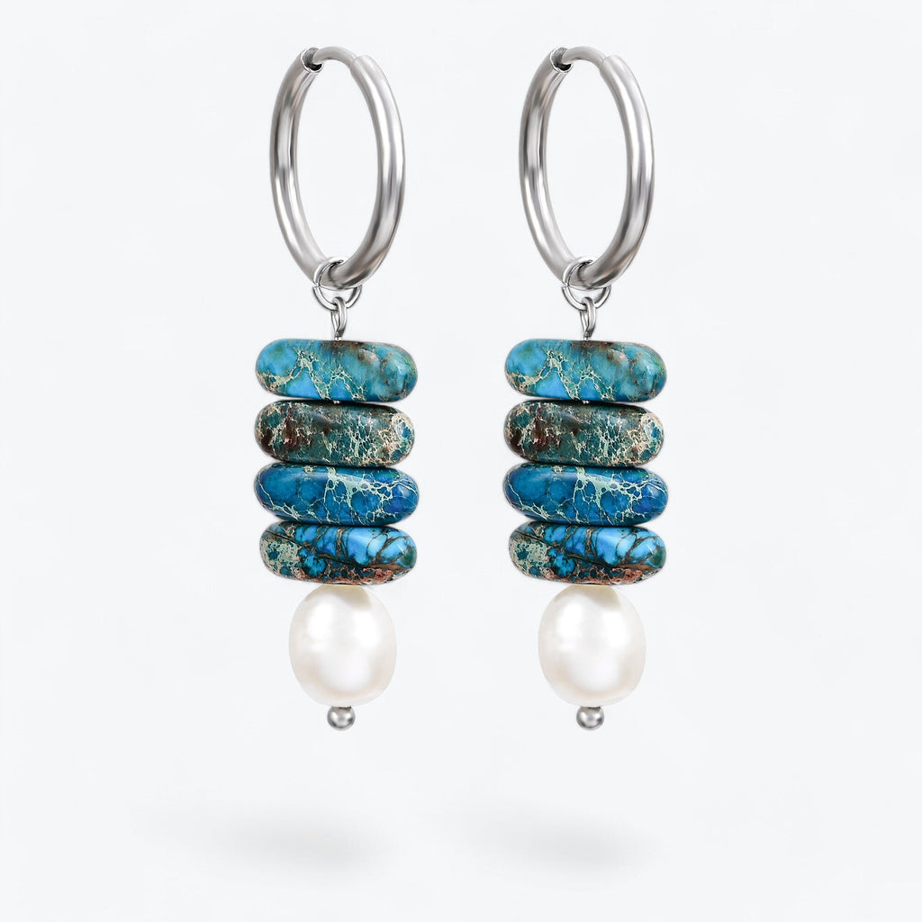 Ocean Bliss Pearl & Blue Jasper Hoop Drops