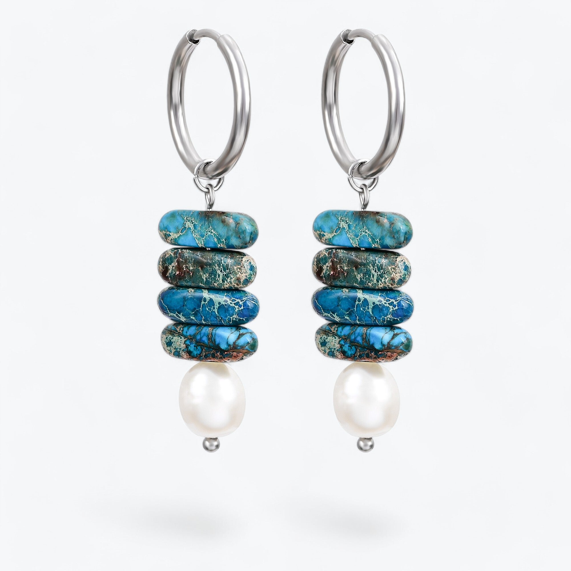 Ocean Bliss Pearl & Blue Jasper Hoop Drops