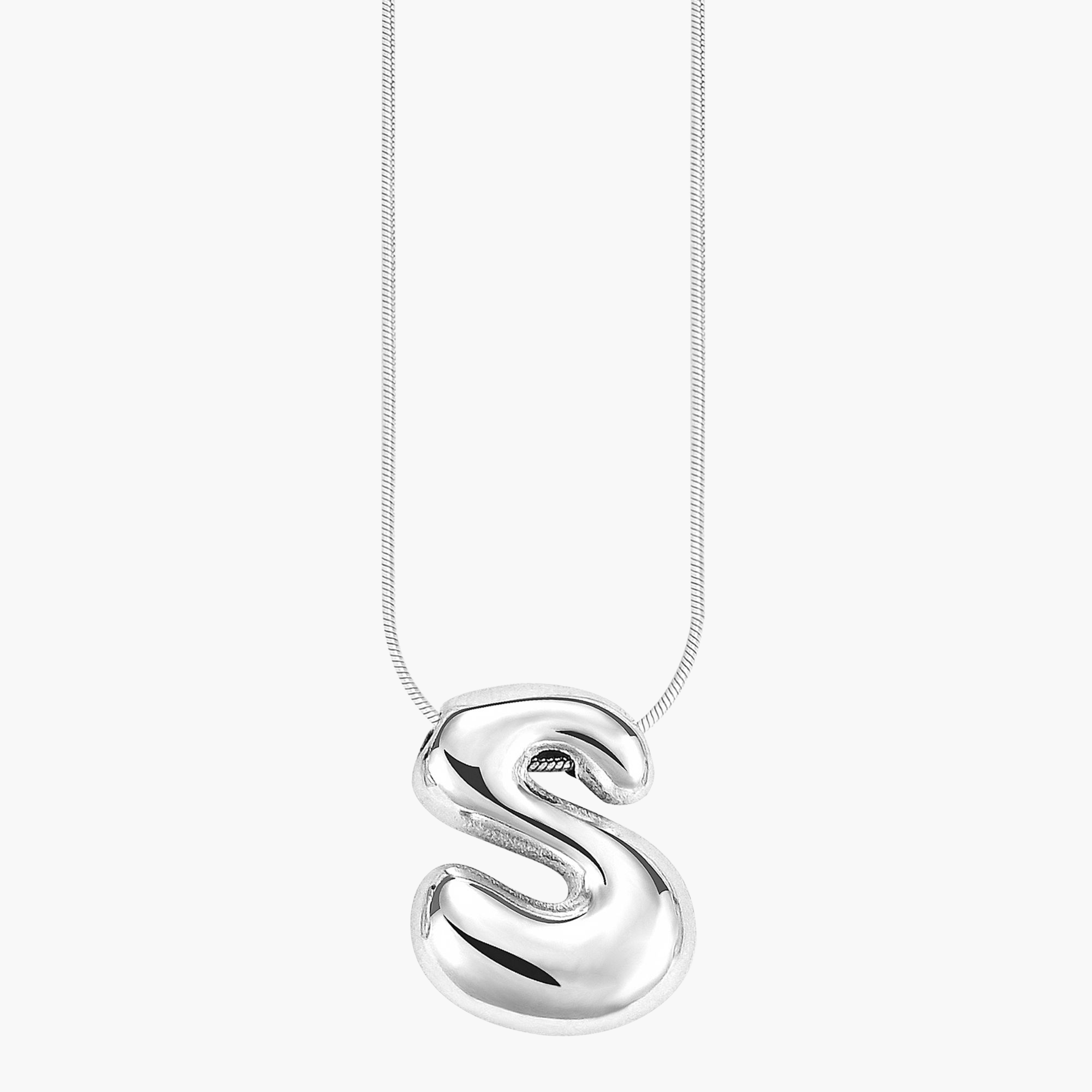 Silver Glow Bubble Letter Initial Necklace