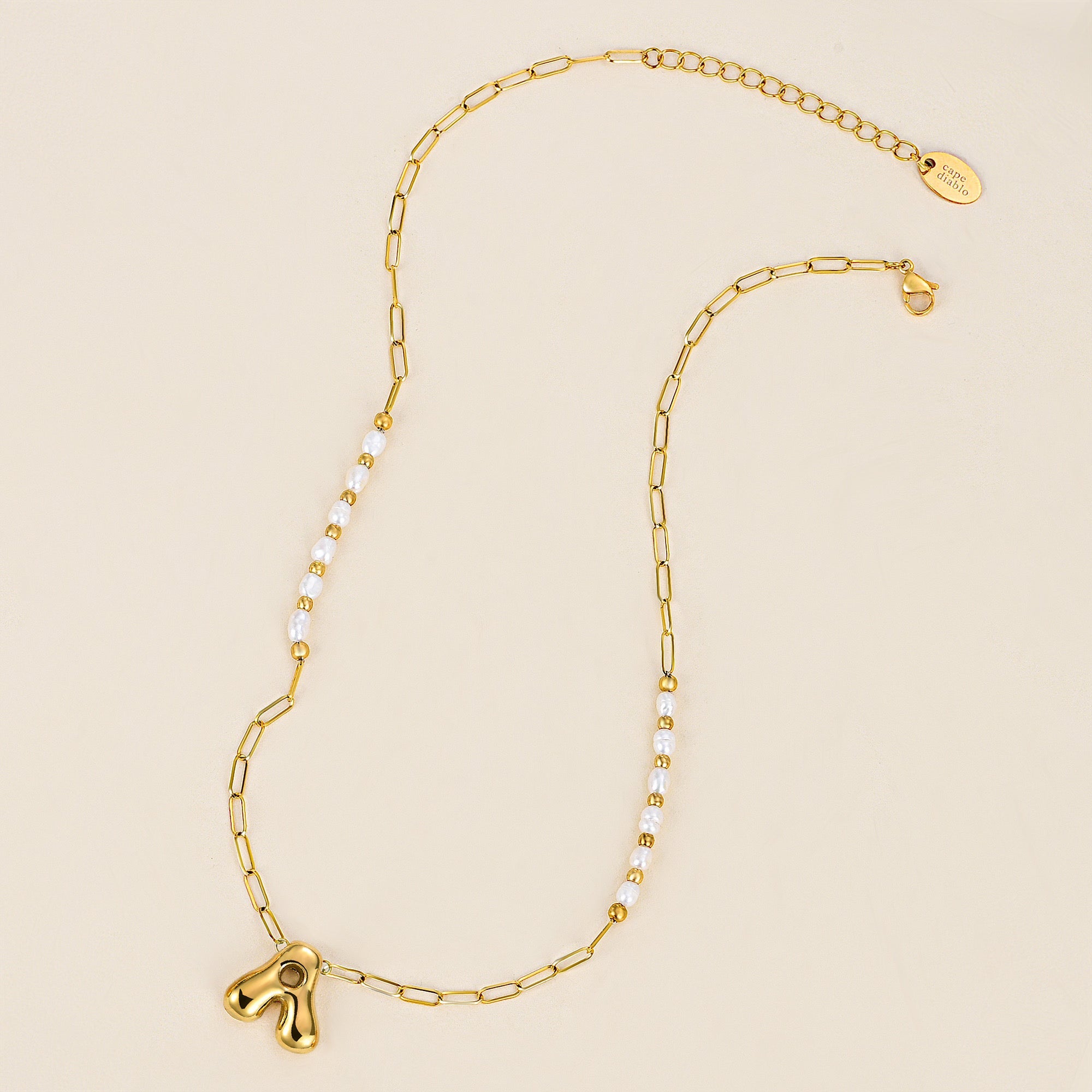 Chic Bubble Pearl Initial Chain Necklace