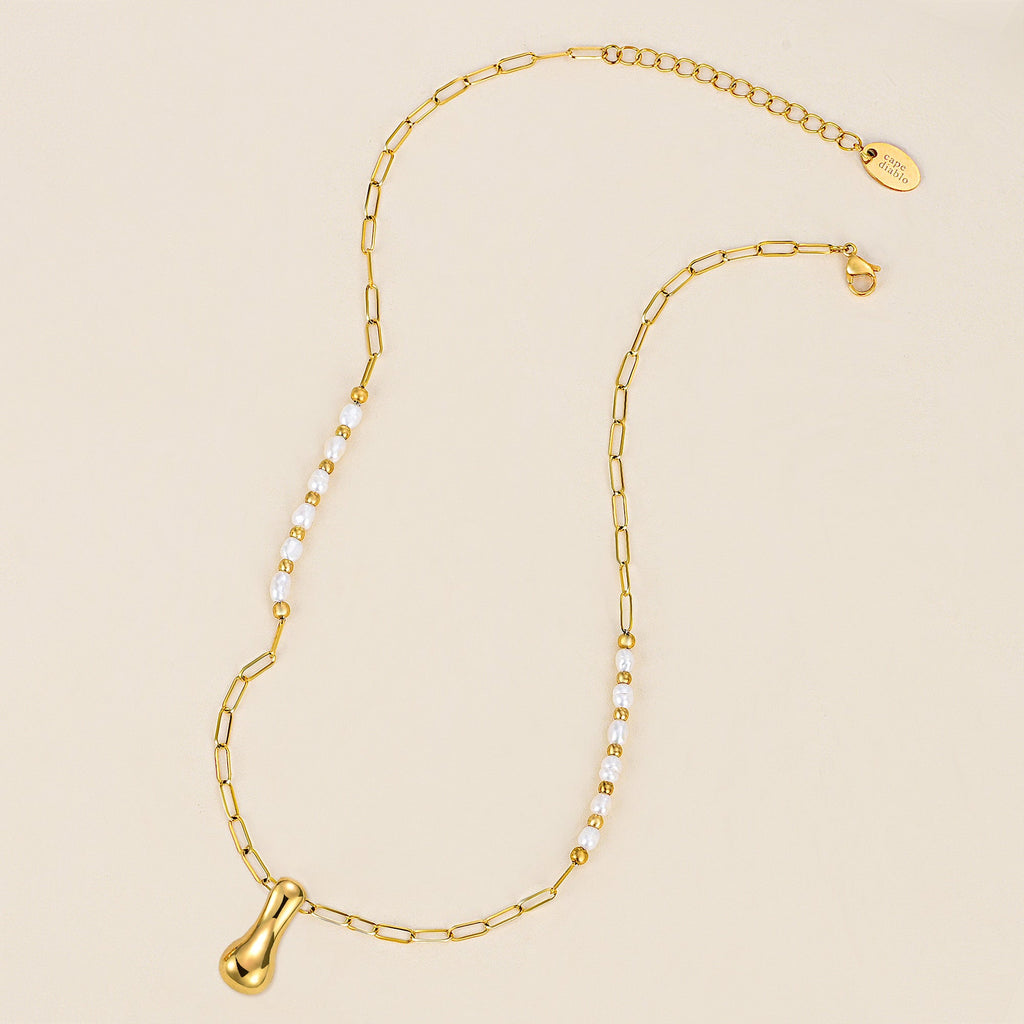 Chic Bubble Pearl Initial Chain Necklace