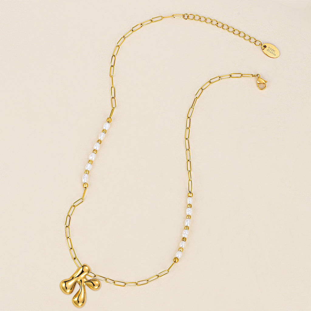 Chic Bubble Pearl Initial Chain Necklace