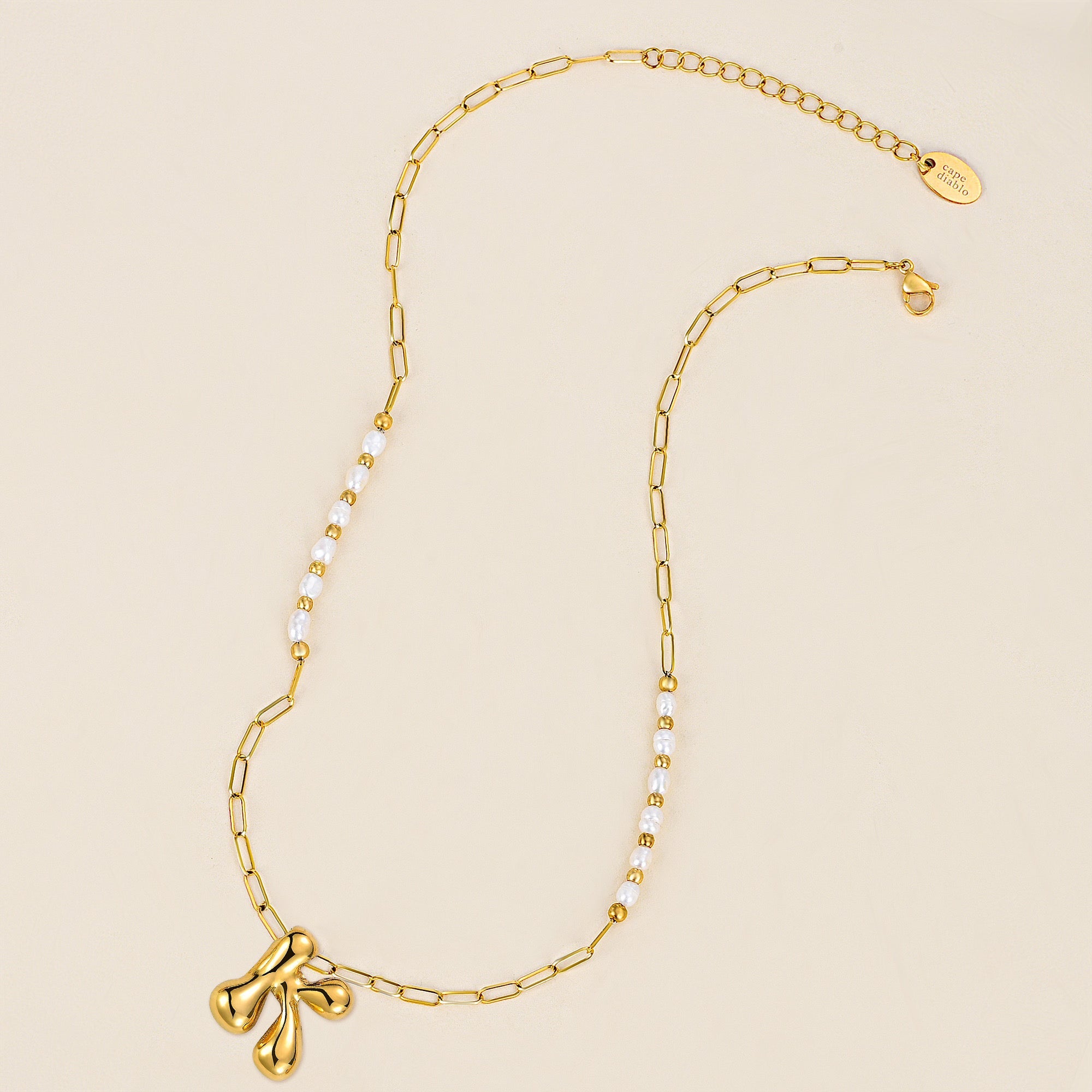 Chic Bubble Pearl Initial Chain Necklace