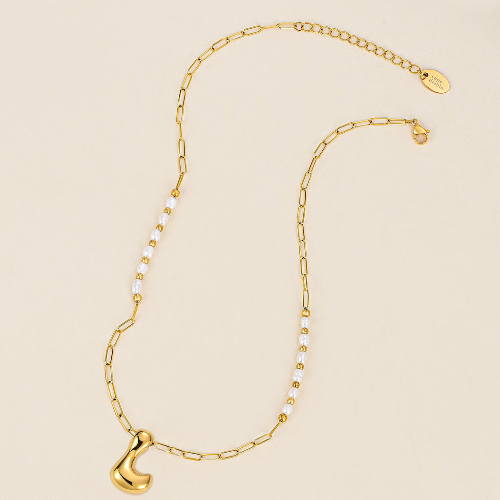 Chic Bubble Pearl Initial Chain Necklace