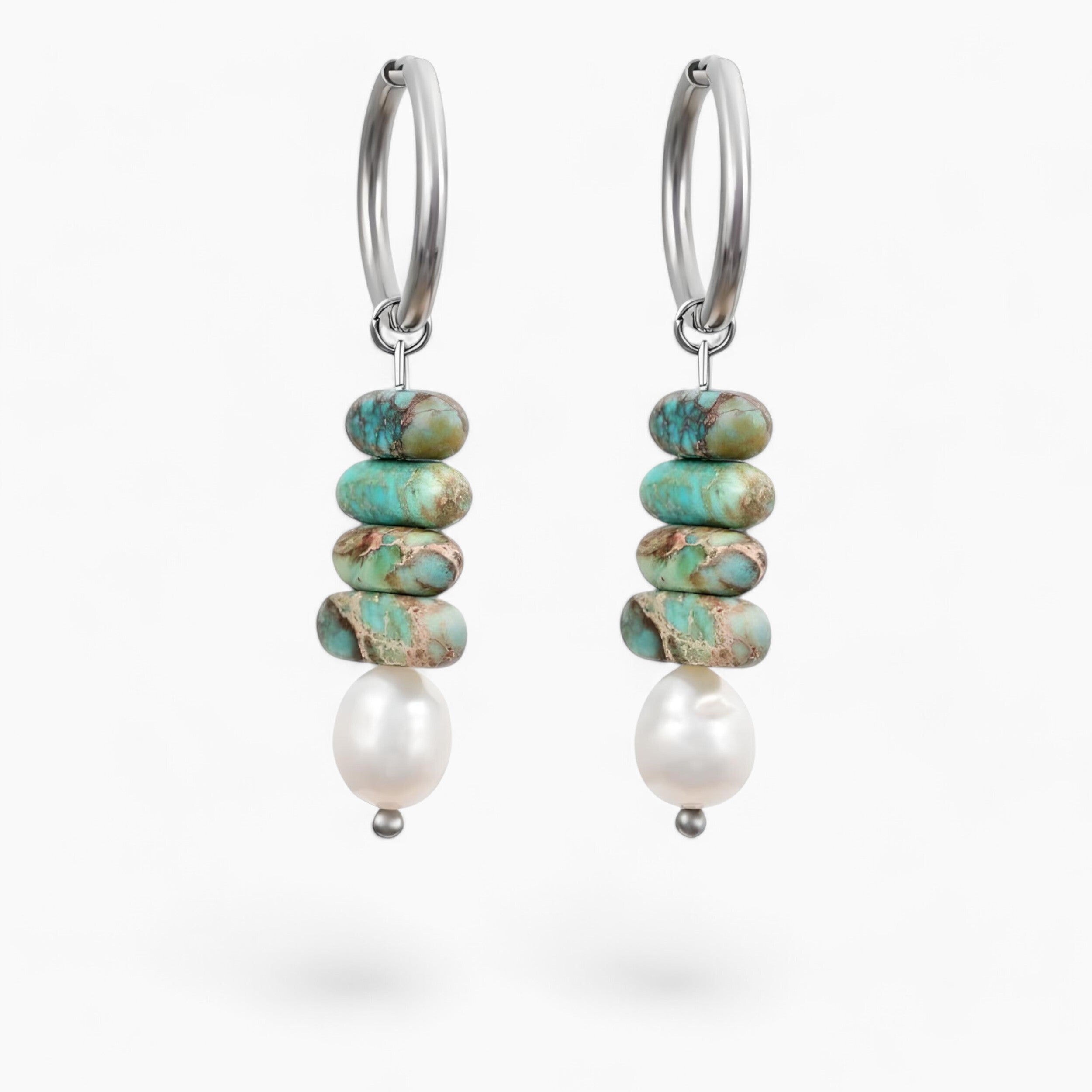 Ocean Bliss Pearl & Turquoise Jasper Hoop Drops