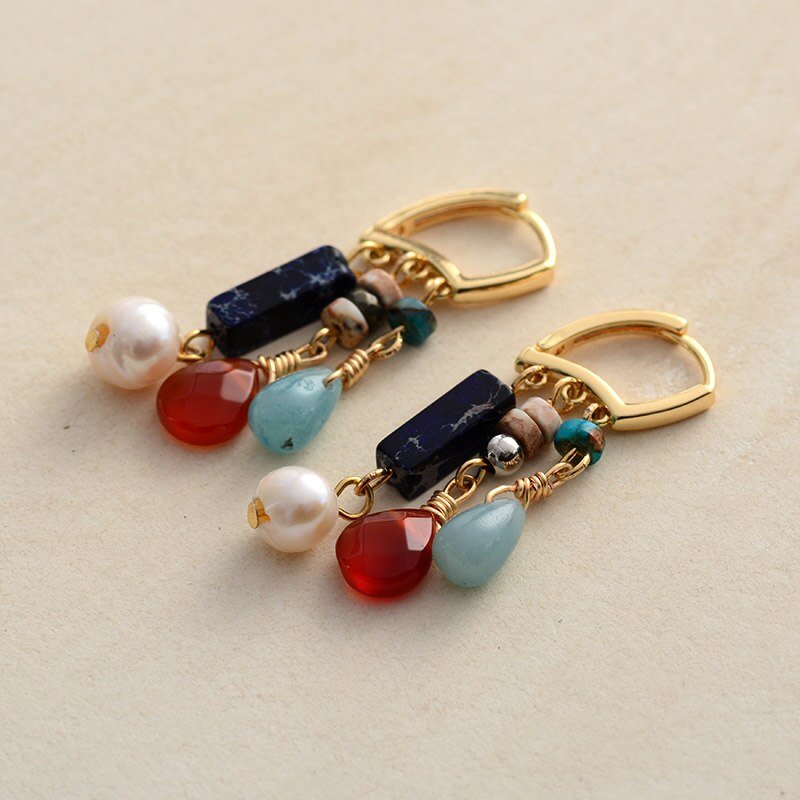 Amazonite & Agate Mix Drop Earrings - Luulink