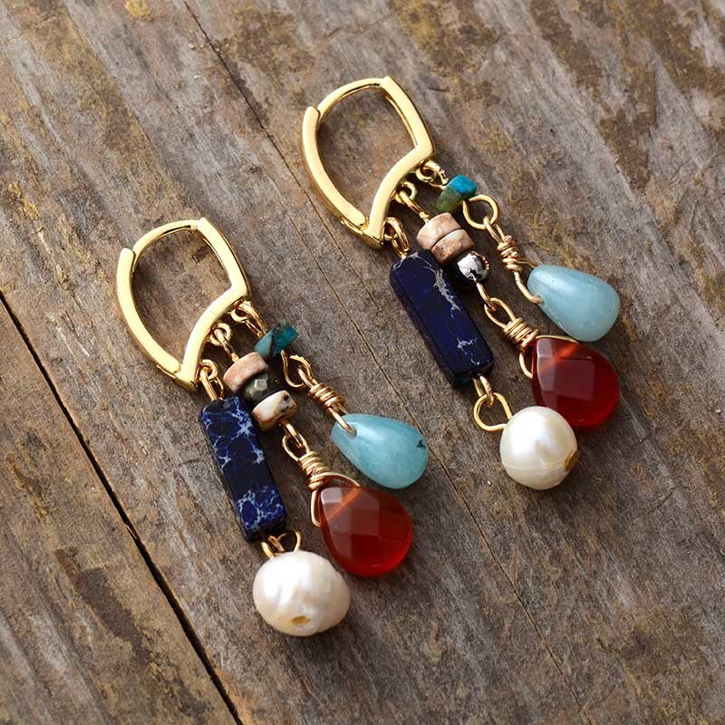 Amazonite & Agate Mix Drop Earrings - Luulink