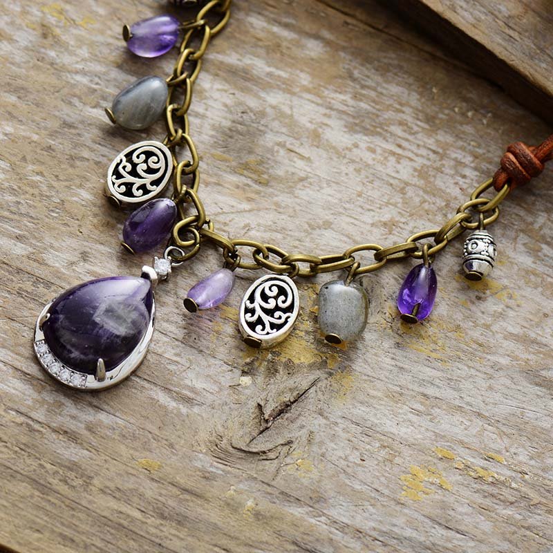 Antique Amethyst Silver Charm Necklace - Luulink
