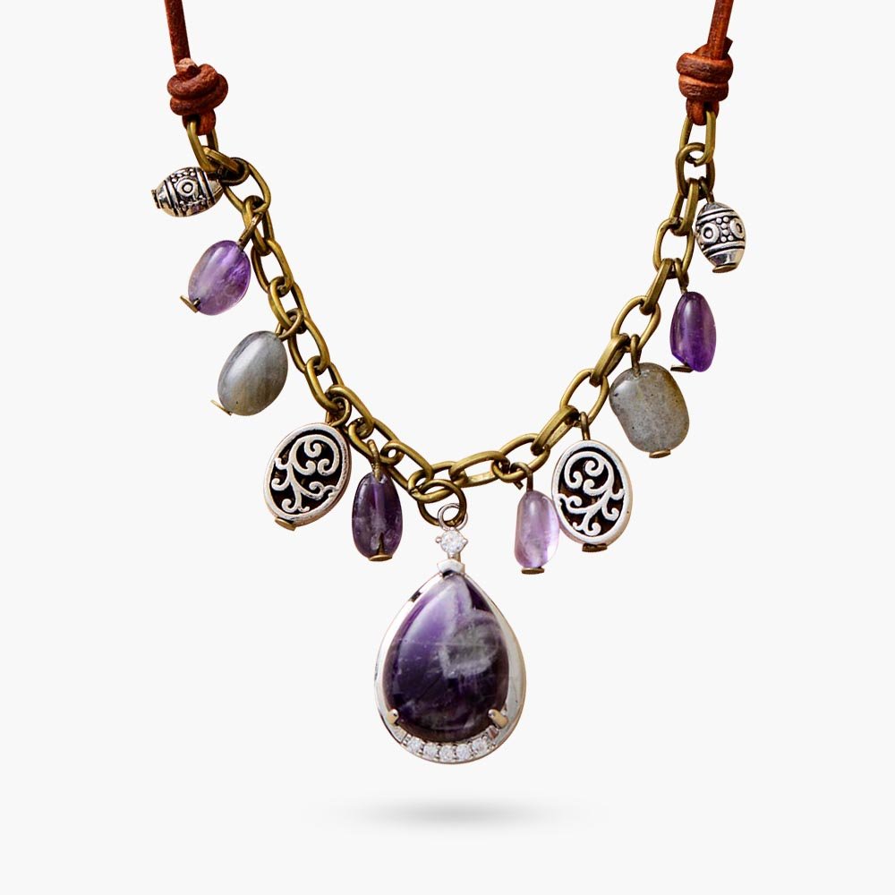 Antique Amethyst Silver Charm Necklace - Luulink