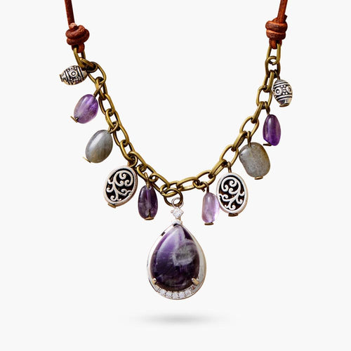 Antique Amethyst Silver Charm Necklace - Luulink