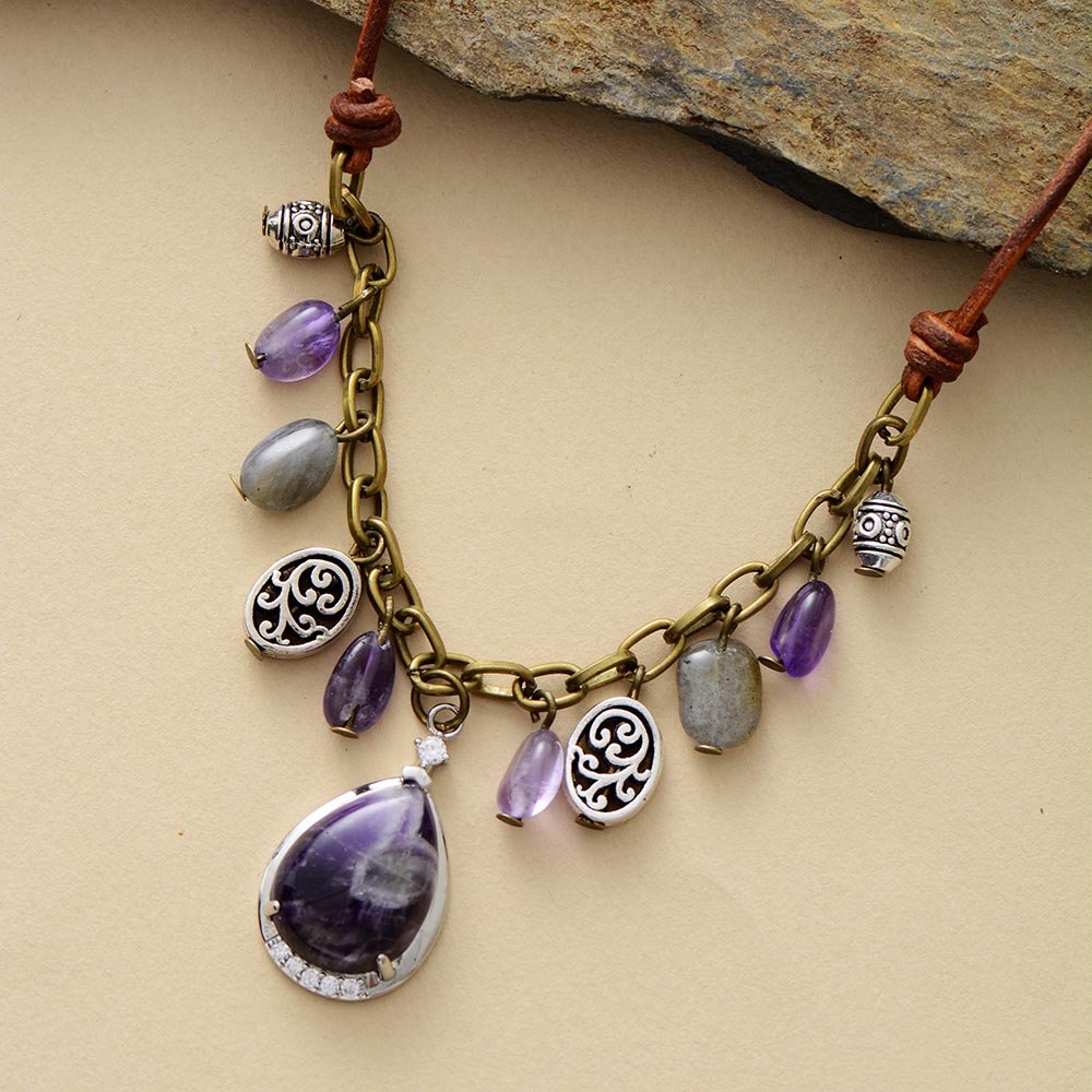 Antique Amethyst Silver Charm Necklace - Luulink