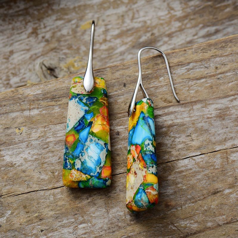 Citrine Lagoon Jasper Dangle Earrings - Luulink