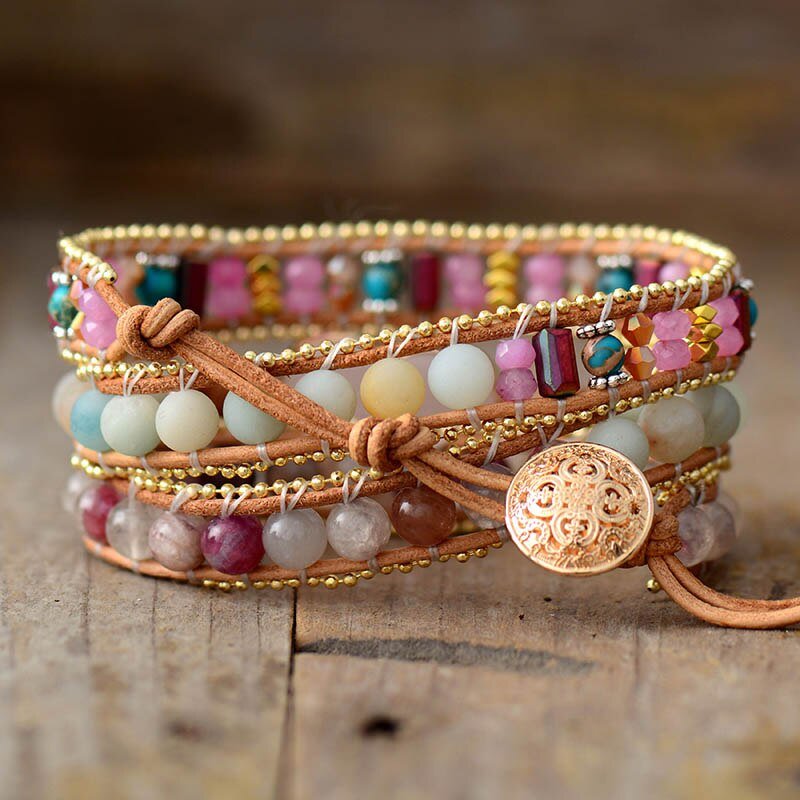 Dreamy Rose Quartz Heart Wrap Bracelet - Luulink