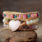 Dreamy Rose Quartz Heart Wrap Bracelet - Luulink