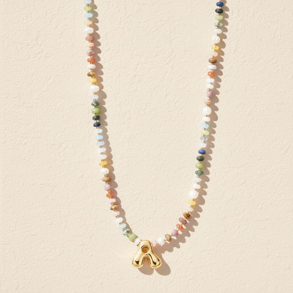Multicolor Bubble Letter Necklace