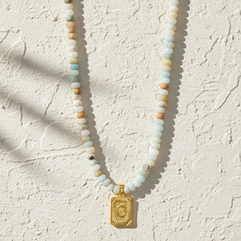 Amazonite Initial Letter Charm Necklace