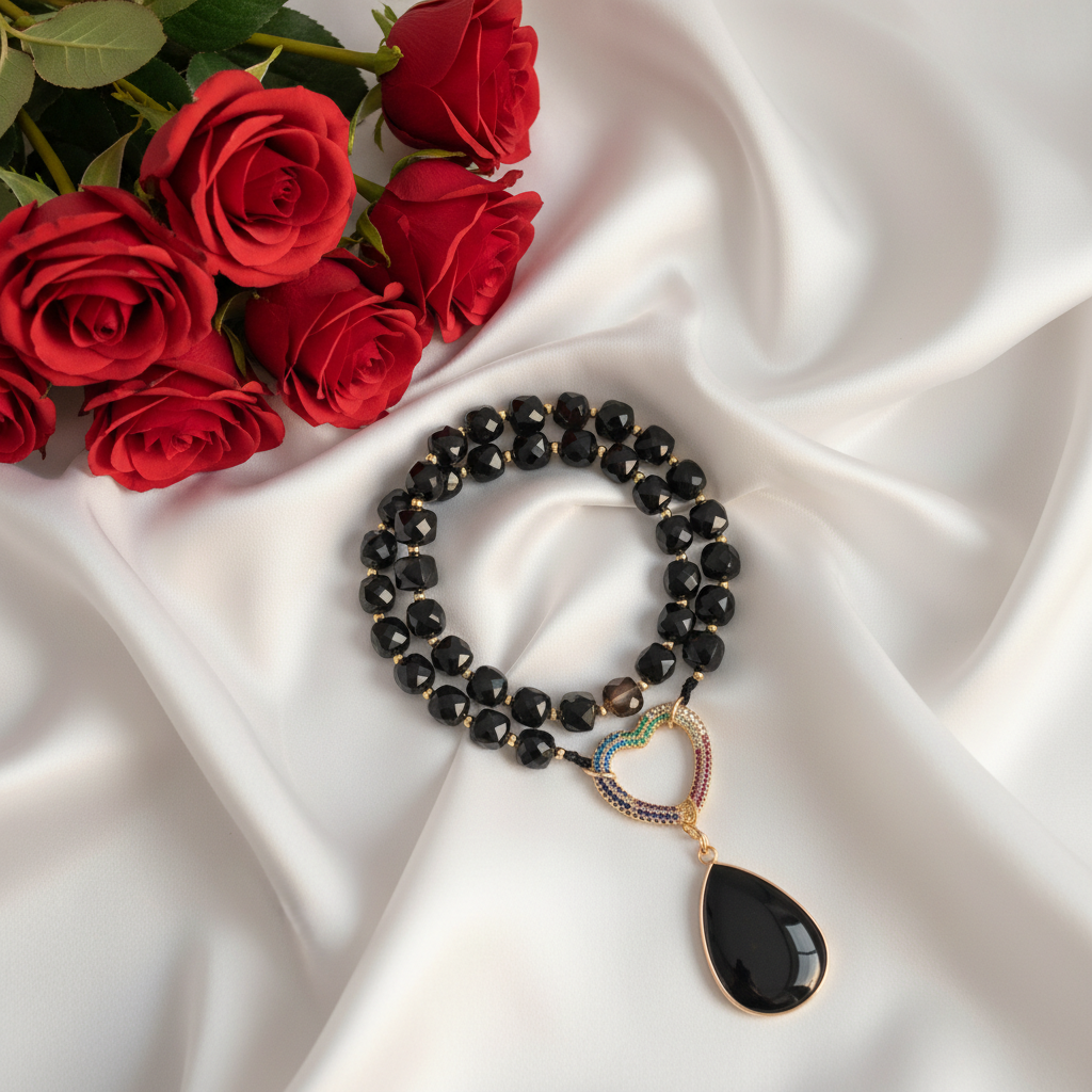 Black Agate Heart Pendant Necklace