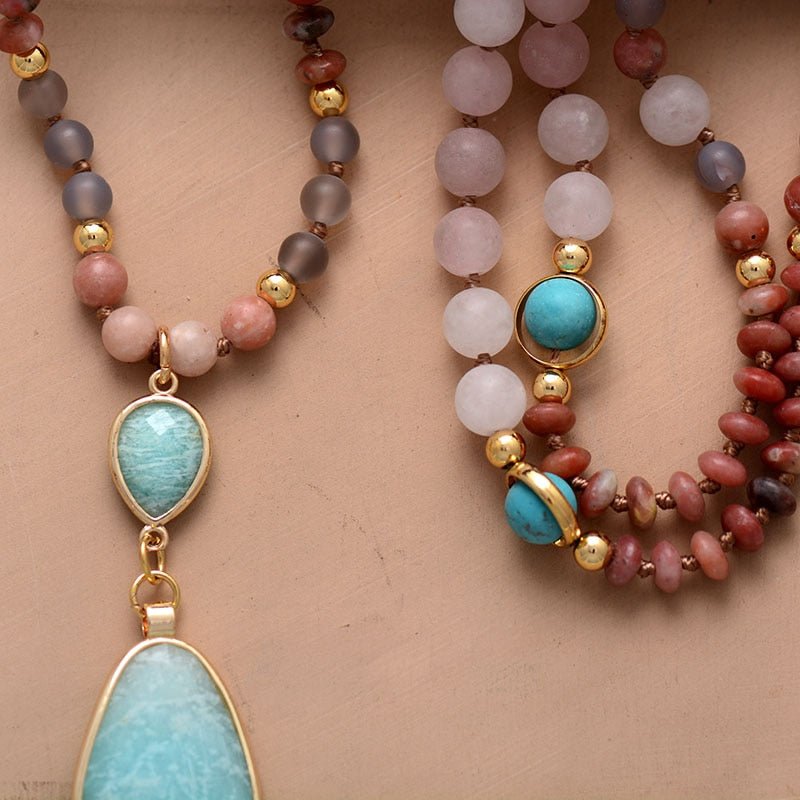Frosted Turquoise and Amazonite Protection Necklace - Luulink