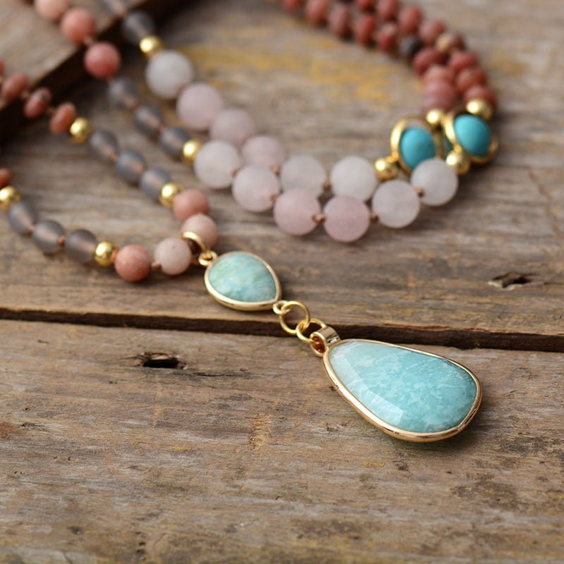 Frosted Turquoise and Amazonite Protection Necklace - Luulink