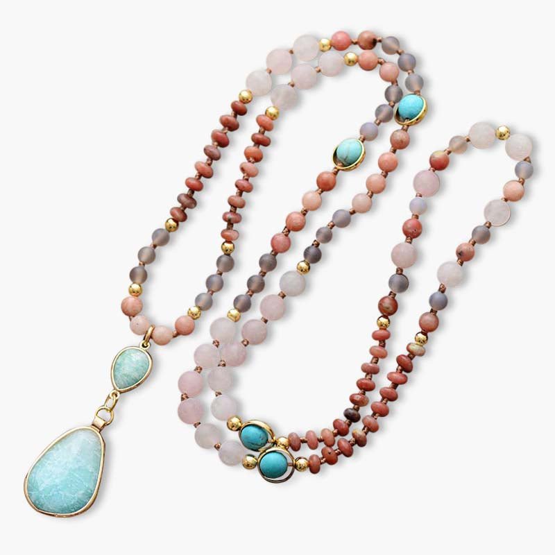 Frosted Turquoise and Amazonite Protection Necklace - Luulink
