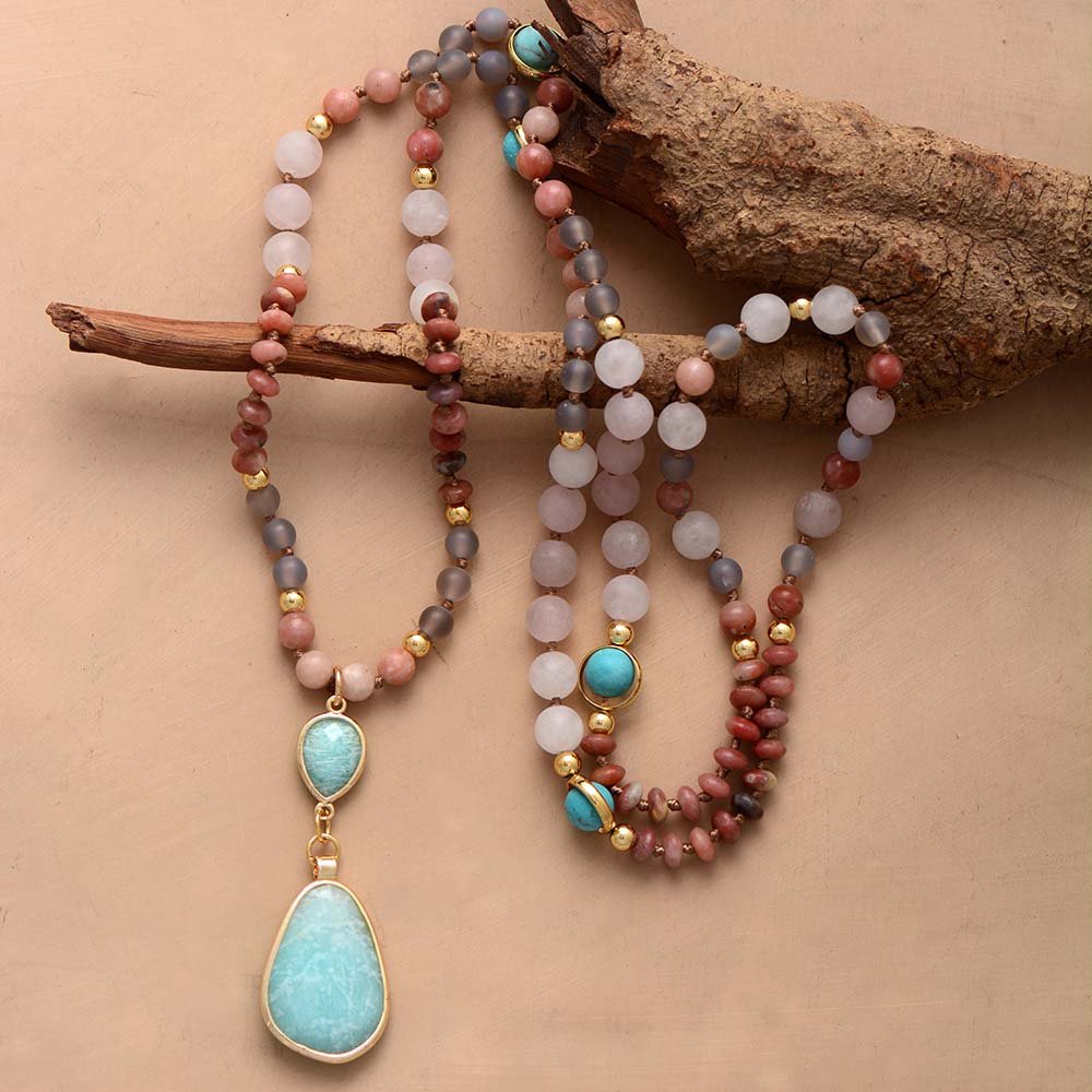 Frosted Turquoise and Amazonite Protection Necklace - Luulink