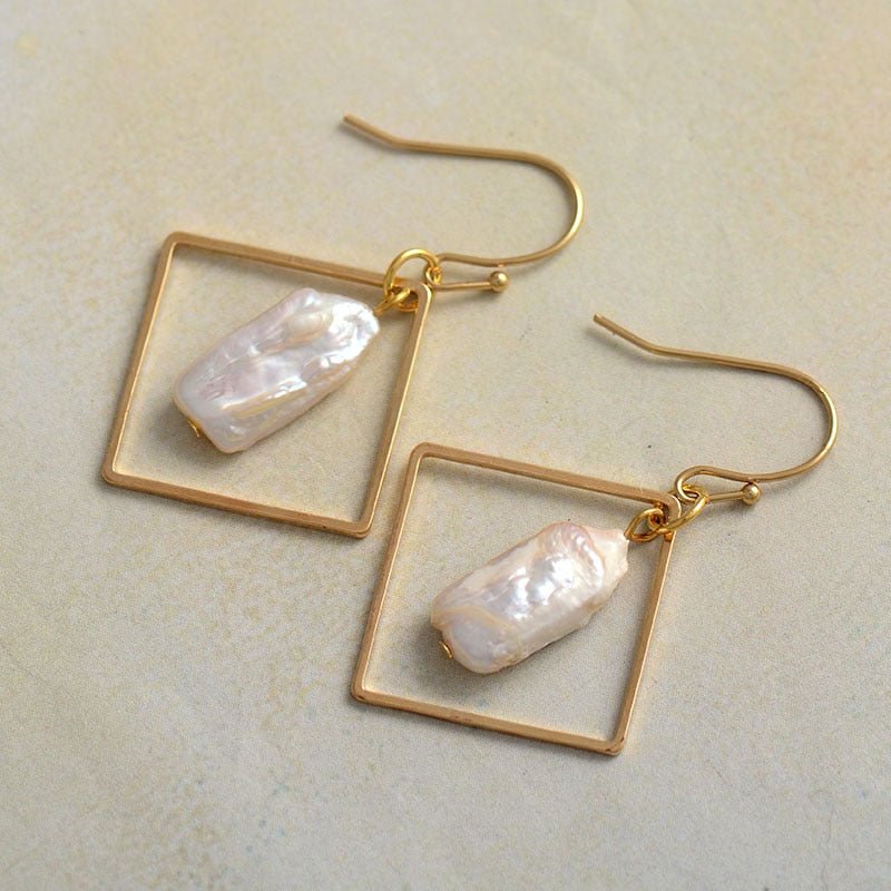 Geometric Freshwater Pearl Earrings - Luulink