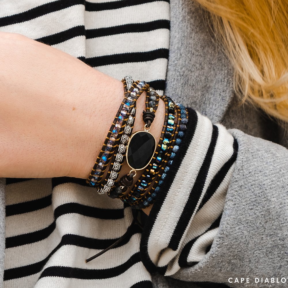 Onyx Moonlight Protection Wrap Bracelet - Luulink