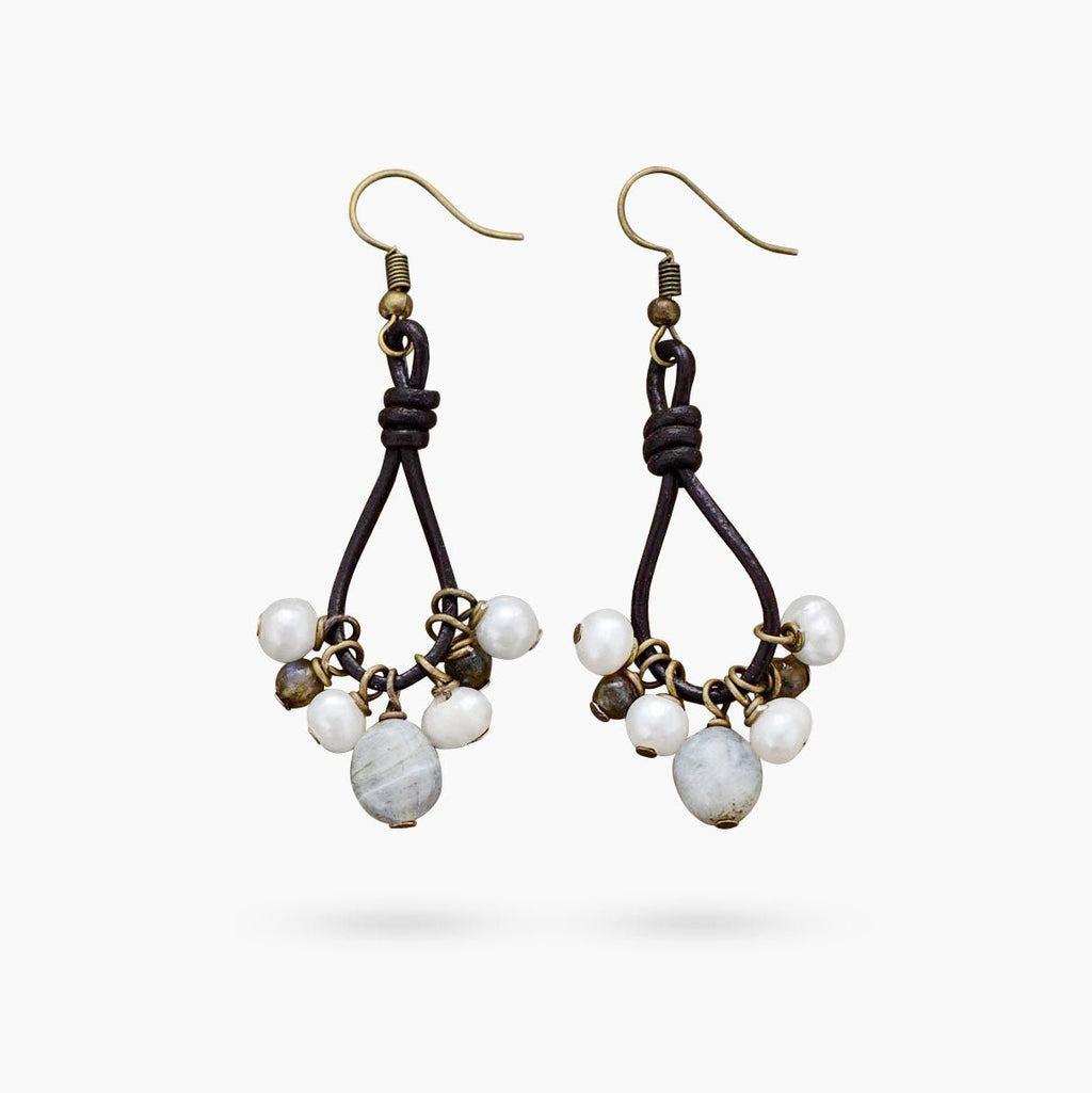 Pearls & Labradorite Leather Earrings - Luulink