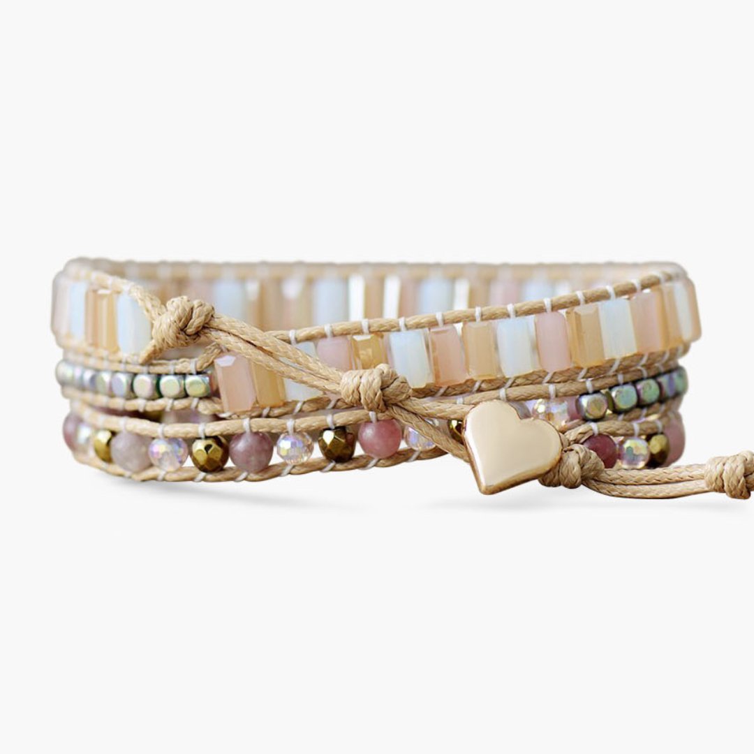 Precious Rose Quartz Teardrop Wrap Bracelet - Luulink