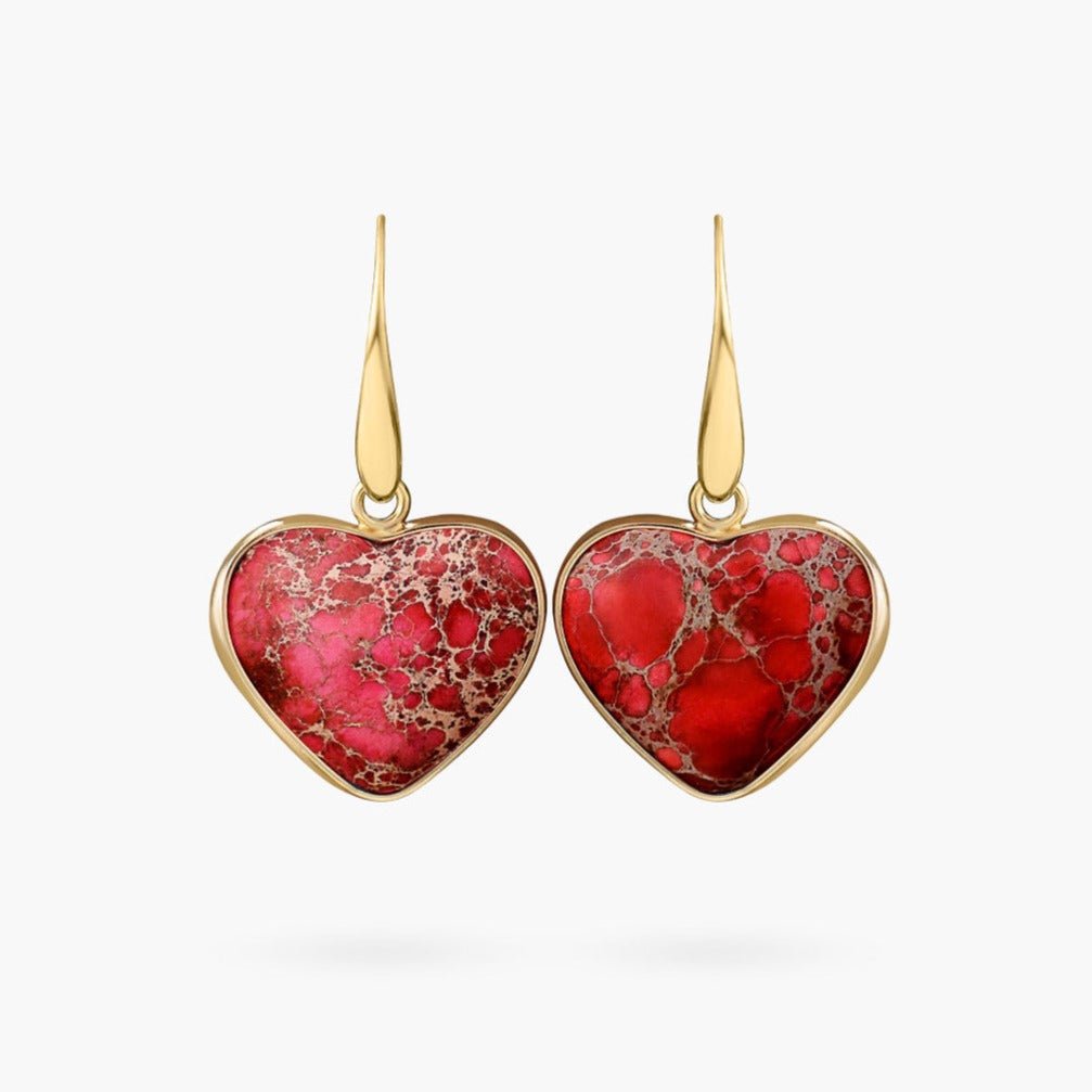 Red Heart Jasper Drop Earrings - Luulink