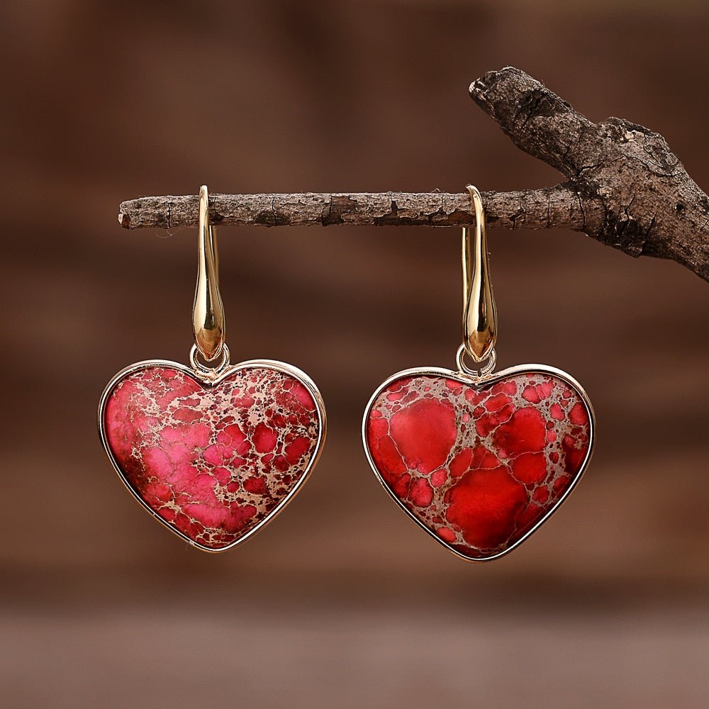Red Heart Jasper Drop Earrings - Luulink