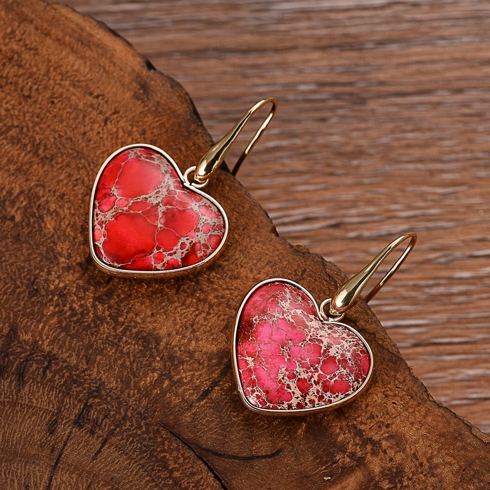 Red Heart Jasper Drop Earrings - Luulink