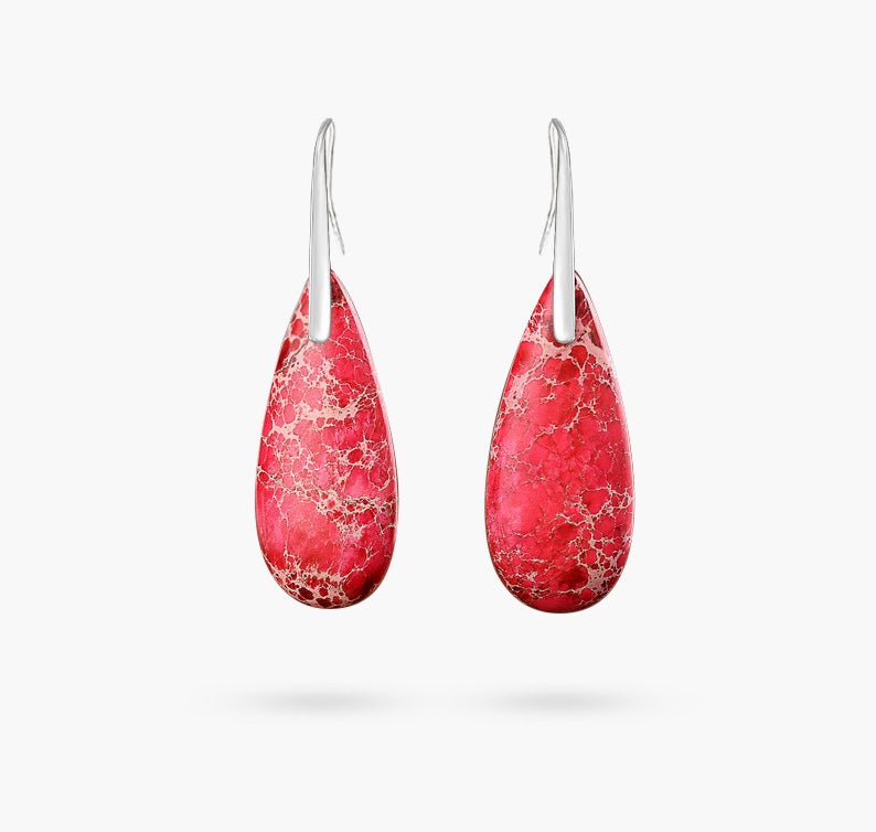 Red Imperial Jasper Teardrop Earrings - Luulink