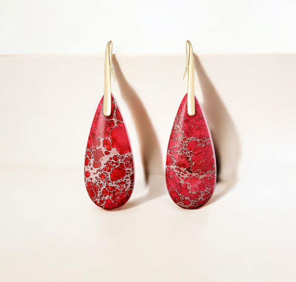 Red Imperial Jasper Teardrop Earrings