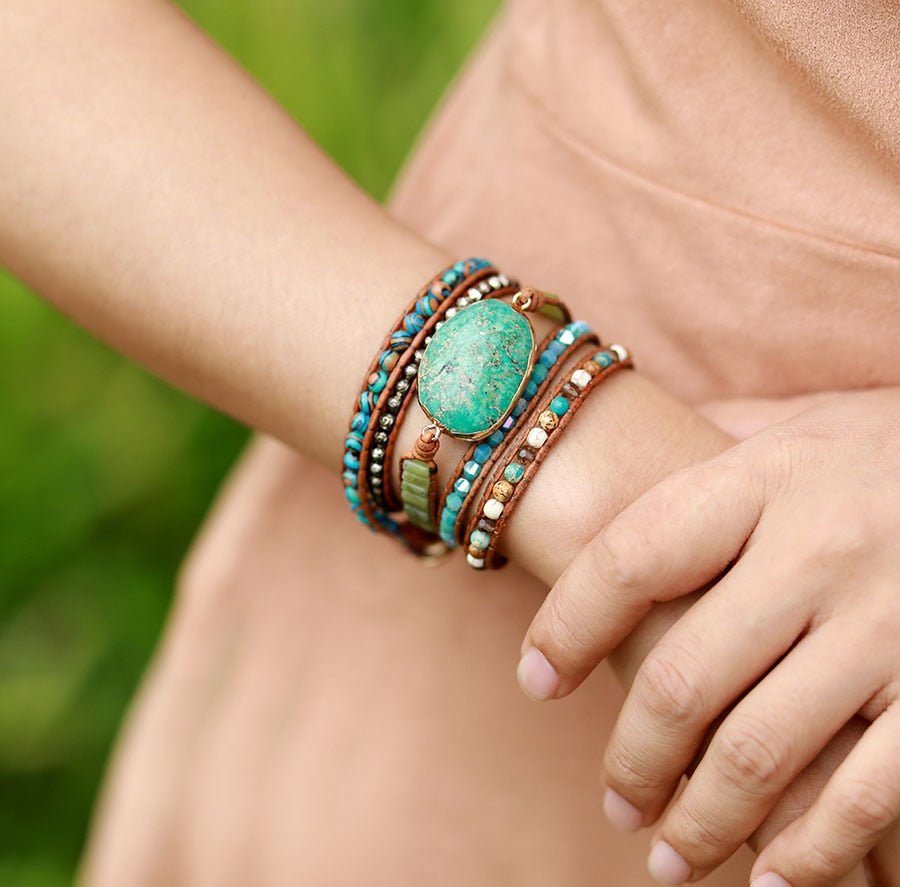 Twisted Ocean Jasper Wrap Bracelet - Luulink
